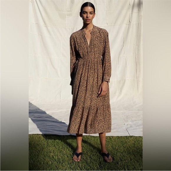 Rails Maple Dress Batik Cheetah Leopard Size Medium Long Sleeve Cinch Midi Dress - Picture 2 of 16